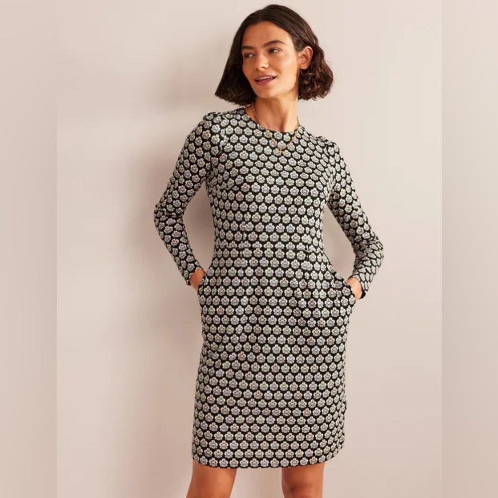 NWT Boden Penelope Jersey Long Sleeve Floral Print Cotton Dress Pockets Size 6